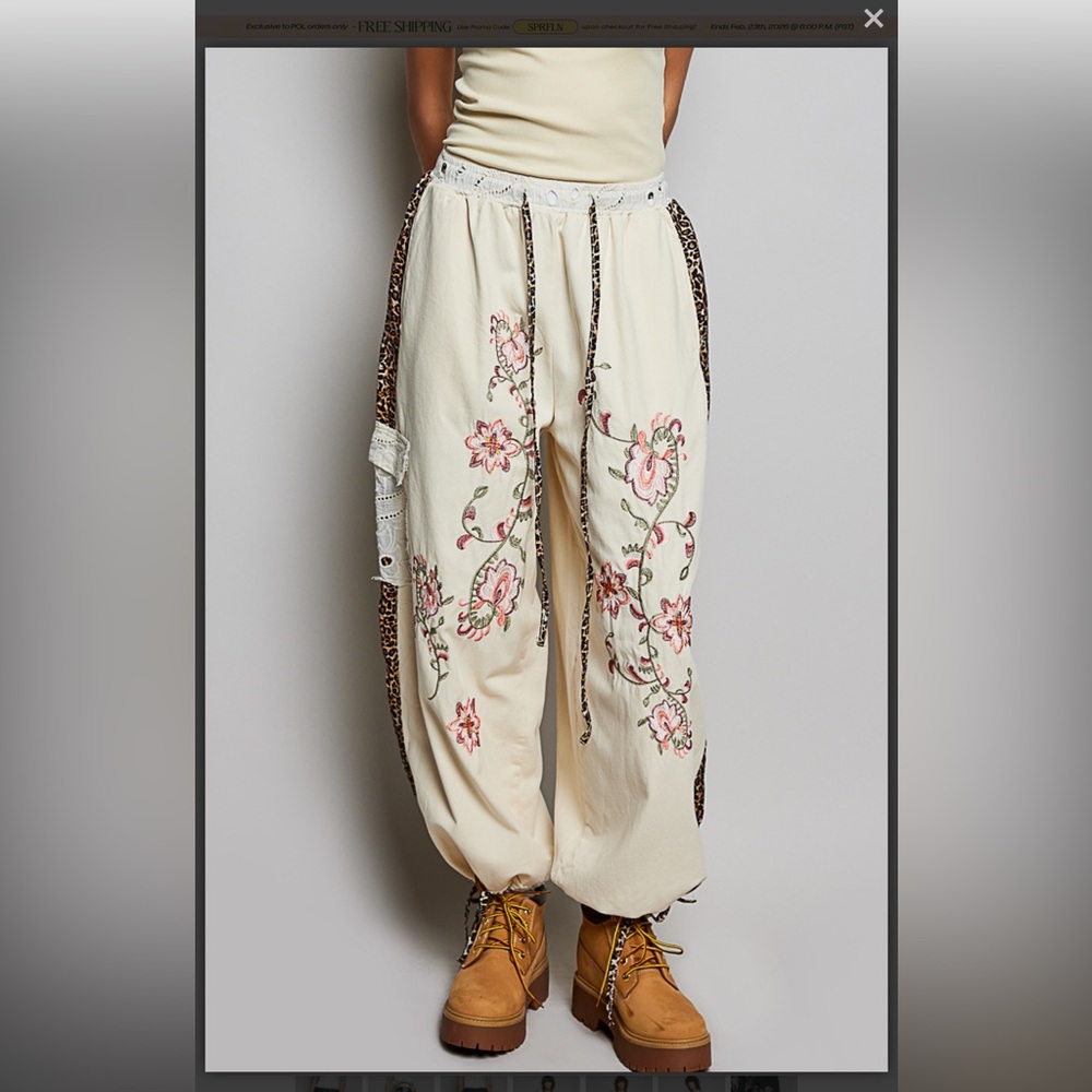 POL. Floral Embroidered Patchwork Pants